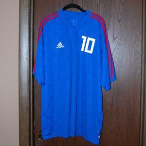 Adidas #10 Blue V-neck Shirt w/Red Stripes - XL